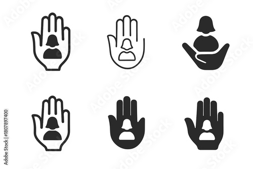 Harassment Awareness Icons. Sexual harassment awareness. Icon set. Set Logo of Sexual harassment awareness: Group support icon. harmonious logo variations of
