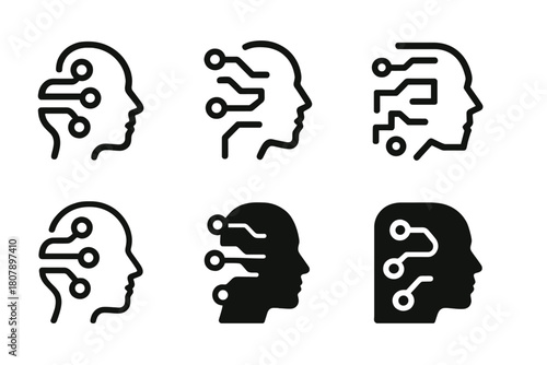 Digital Identity Icons. Digital avatars and evolving identity. Icon set. Set Logo of Digital Footprint: Pixels forming a human silhouette. Abstract geometric,