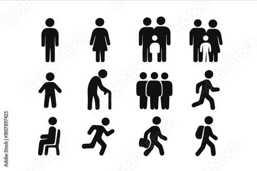 Human Interaction Icons. Human Interaction. Solid icon set of Human Interaction: man, woman, couple, family, child, elderly person, group of people, person