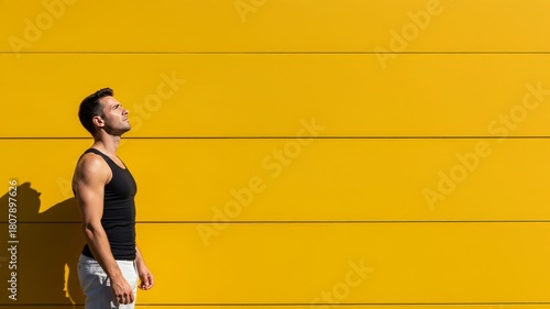 Bright Full Body Shot of a Athletic Man Against Yellow Wall