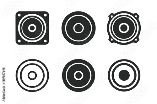 Music Festival Logos. Music festival flyer. Icon set. Set Logo of music festival flyer: DJ turntable. harmonious logo variations of the same emblematic