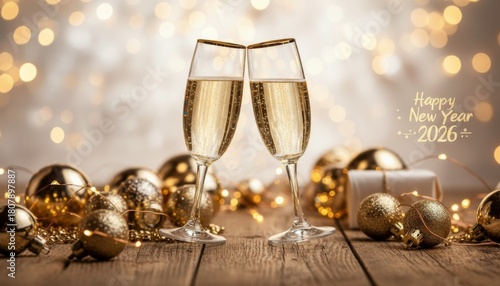 Elegant Festive Champagne Toast Still Life for New Year 2026 Celebration