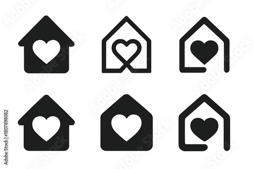 Family Vision Board Icons. Creating a family vision board. Icon set. Set Logo of Family vision board: House with heart. harmonious logo variations of the same
