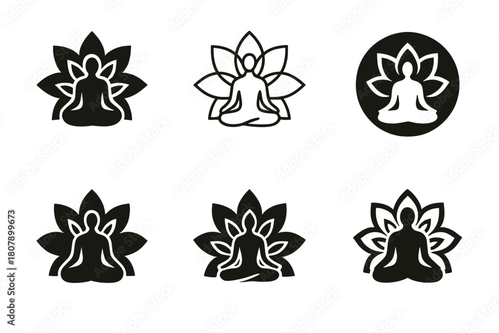 Fototapeta premium Mandala Logo Variations. Spiritual growth and finding purpose. Icon set. Set Logo of Spiritual growth and finding purpose: mandala symbol. harmonious logo