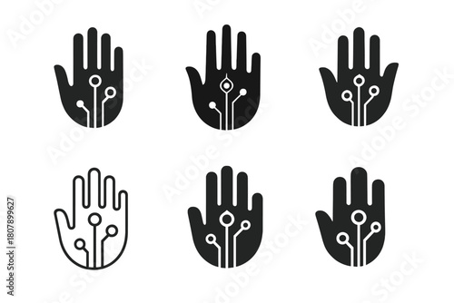 Biohacking Logo Icons. DIY biohacking and body modification. Icon set. Set Logo of self-experimentation: human silhouette with data symbols. harmonious logo