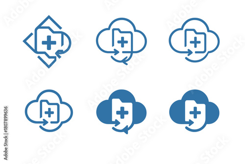 EHR Logo Variations. Electronic Health Records. Icon set. Set Logo of Electronic Health Records: Digital Patient File. harmonious logo variations of the same