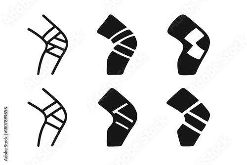 Sports Recovery Logos. Sports recovery and injury prevention. Icon set. Set Logo of sports recovery and injury prevention: bandaged joint. harmonious logo
