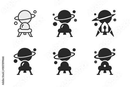Space Exploration Logos. Human Exploration of the Outer Solar System with Advanced Spacecraft. Icon set. Set Logo of Space Exploration: Interplanetary Travel.