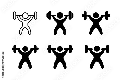 Exercise Icons Grid. Morning Routine Checklist. Icon set. Set Logo of Daily Routine: Exercise. harmonious logo variations of the same emblematic concept, each