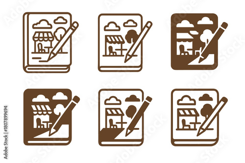 Artists' Iconic Logos. Artists creating and being inspired by their surroundings. Icon set. Set Logo of Artists creating and being inspired by their