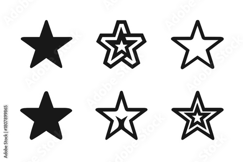 Emblematic Star Variations. Symbols. Icon set. Set Logo of symbols: star emblem. harmonious logo variations of the same emblematic concept, each with different