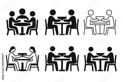 Family Meal Icons. Sharing a family meal. Icon set. Set Logo of sharing a family meal: plate with heart-shaped food. harmonious logo variations of the same