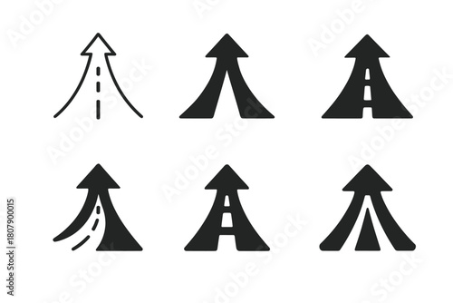 Escapism Logo Variations. escapism in marketing. Icon set. Set Logo of escapism in marketing: open door to dream landscape. harmonious logo variations of the