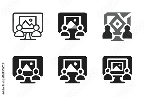 Digital Art Logos. Virtual Art Galleries. Icon set. Set Logo of Digital Art Spaces: Online Exhibition. harmonious logo variations of the same emblematic