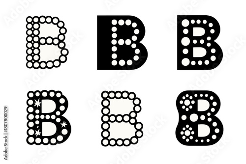 Rhinestone Emblem Designs. McBling. Icon set. Set Logo of glam text: rhinestone-studded ?B? letter emblem. harmonious logo variations of the same emblematic