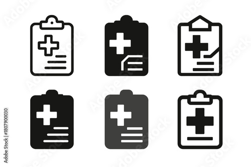 EHR Logo Variations. Electronic Health Records. Icon set. Set Logo of Electronic Health Records: Digital Patient File. harmonious logo variations of the same