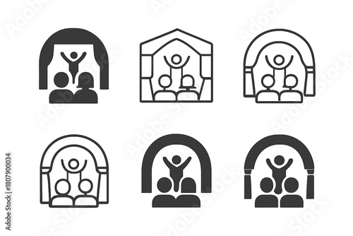Cultural Performance Logo Set. A couple enjoying a cultural performance at an outdoor amphitheater. Icon set. Set Logo of Cultural performance: