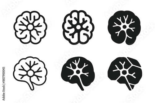 Neuroscience Icon Set. Neuroscience of memory retention. Icon set. Set Logo of neuroscience of memory retention: neuron cell network. harmonious logo
