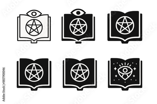 Esoteric Symbols Icons. Occult Books. Icon set. Set Logo of Occult Knowledge: Esoteric Symbols. harmonious logo variations of the same emblematic concept, each