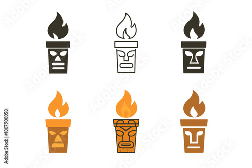 Tiki Bar Logos. Tropical tiki bar setup and decoration. Icon set. Set Logo of Tropical tiki bar setup and decoration: bamboo tiki mug. harmonious
