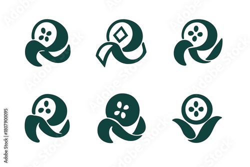 Vegetable Peeling Logos. Peeling vegetables. Icon set. Set Logo of peeling vegetables: sliced cucumber and peel. harmonious logo variations of the same