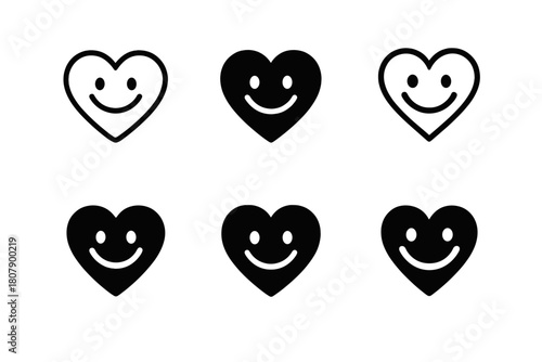 Joyful Heart Logos. Smiling. Icon set. Set Logo of Smiling: Joyful Heart. harmonious logo variations of the same emblematic concept, each with different