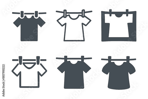 Laundry Logo Variations. Laundry and clothing hygiene. Icon set. Set Logo of drying process: clothesline with hanging garment. harmonious logo variations of