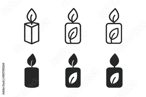 Eco Craft Icons. Handmade candles and soap making. Icon set. Set Logo of eco-friendly craft: leaf forming candle flame. harmonious logo variations of the same