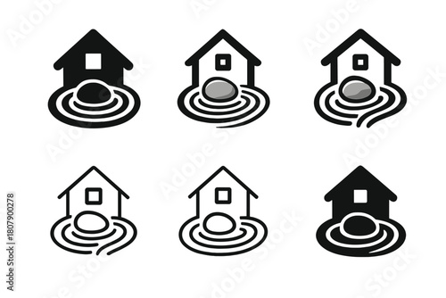 Zen Garden Icons. Creating a Peaceful Home Environment. Icon set. Set Logo of Peaceful Home: Zen Garden. harmonious logo variations of the same emblematic