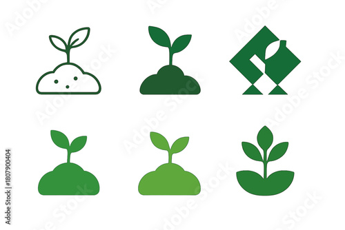 Organic Gardening Logos. Organic gardening. Icon set. Set Logo of Organic gardening: sprouting seed in soil. harmonious logo variations of the same emblematic