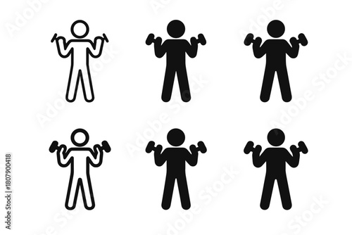 Exercise Icons Grid. Morning Routine Checklist. Icon set. Set Logo of Daily Routine: Exercise. harmonious logo variations of the same emblematic concept, each