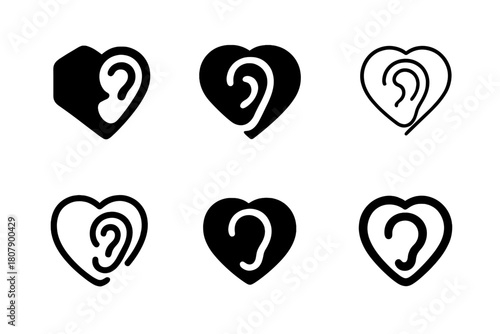 Compassionate Listening Logos. Compassionate Listening. Icon set. Set Logo of Compassionate Listening: Mind-Heart Connection. harmonious logo variations of the