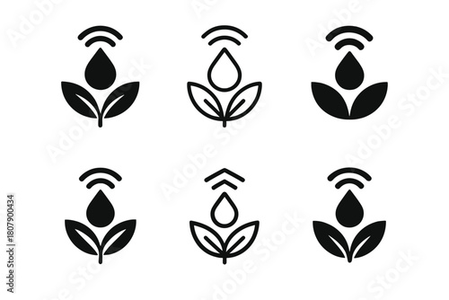 AgriTech Logo Set. Startups in agriculture technology. Icon set. Set Logo of Startups in agriculture technology: smart irrigation sensor with water droplet