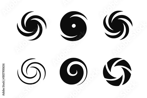 Gravity Logo Variations. The concept of gravity. Icon set. Set Logo of gravity: black hole vortex. harmonious logo variations of the same emblematic concept,