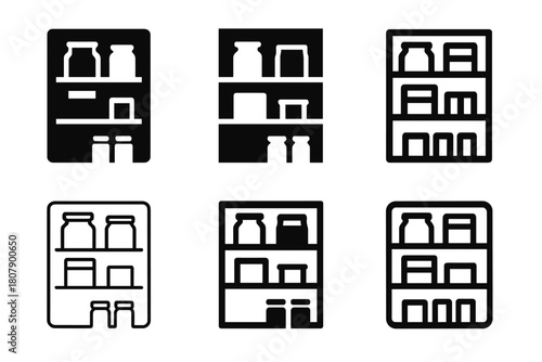 Home Storage Logos. Home storage solutions. Icon set. Set Logo of home storage: hanging organizers. harmonious logo variations of the same emblematic concept,