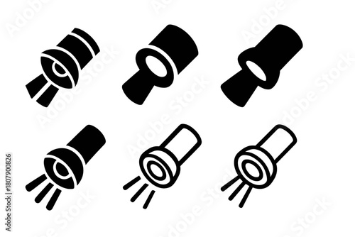 Flashlight Logo Variations. How a flashlight works. Icon set. Set Logo of flashlight structure: handheld torch. harmonious logo variations of the