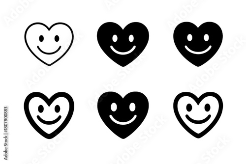 Joyful Heart Logos. Smiling. Icon set. Set Logo of Smiling: Joyful Heart. harmonious logo variations of the same emblematic concept, each with different