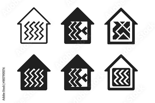 Soundproofing Logo Set. Soundproofing home spaces. Icon set. Set Logo of soundproofing home spaces: acoustic foam panels. harmonious logo variations of the