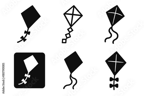 Kite Games Logos. Traditional games. Icon set. Set Logo of traditional games: kite flying. harmonious logo variations of the same emblematic concept, each with