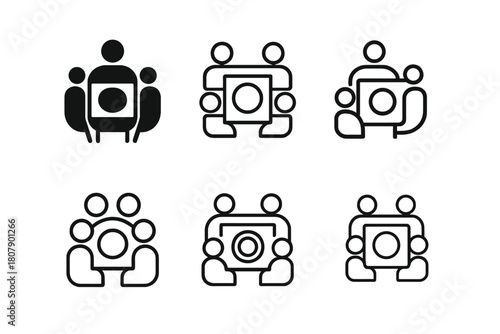 Family Meal Icons. Sharing a family meal. Icon set. Set Logo of sharing a family meal: plate with heart-shaped food. harmonious logo variations of the same