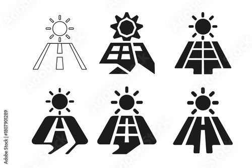Energy Harvesting Icons. Energy harvesting roads. Icon set. Set Logo of energy harvesting roads: pressure-sensing crosswalk. harmonious logo variations of the
