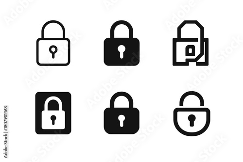 Online Privacy Icons. Online privacy concerns and data breaches. Icon set. Set Logo of Online privacy: Padlock. harmonious logo variations of the