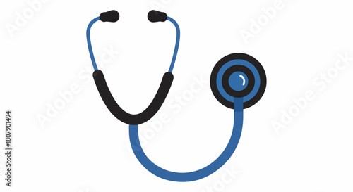 A vector illustration of a blue stethoscope with black accents, presented on a white background, featuring hospital icons and tools. Perfect for medical presentations, healthcare brochures,