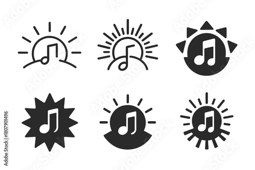 Music Festival Logos. Music festival flyer. Icon set. Set Logo of music festival flyer: DJ turntable. harmonious logo variations of the same emblematic