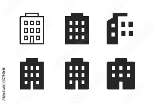 Modular Apartment Logos. Modular apartments. Icon set. Set Logo of Modular apartments: Apartment building. harmonious logo variations of the same emblematic