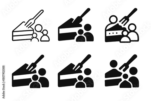 Family Birthday Icons. Celebrating a family birthday. Icon set. Set Logo of Celebrating a family birthday: gift box with bow. harmonious logo variations of the