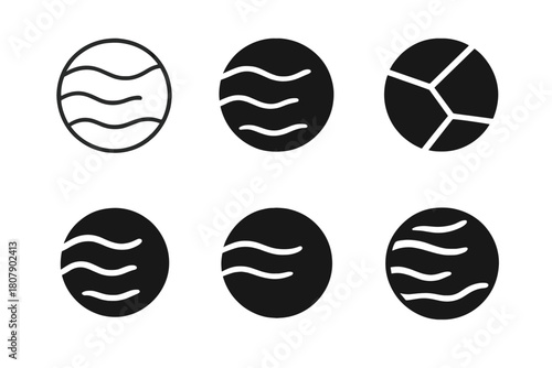 Venus Exploration Logos. Venus exploration. Icon set. Set Logo of Venus exploration: Venus planet sphere. harmonious logo variations of the same emblematic