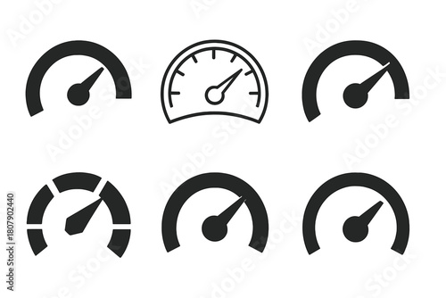 Performance Metrics Icons. Data-driven decisions. Icon set. Set Logo of performance metrics: speedometer gauge. harmonious logo variations of the