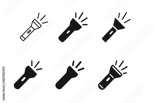 Flashlight Logo Variations. How a flashlight works. Icon set. Set Logo of flashlight structure: handheld torch. harmonious logo variations of the