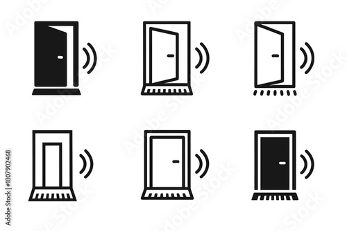 Soundproofing Icon Set. Soundproofing home spaces. Icon set. Set Logo of soundproofing home spaces: acoustic door sweeps. harmonious logo variations of the